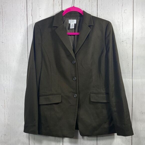 Loft Womens Virgin Wool Blend Brown 3 Button Blazer Jacket - Picture 1 of 10